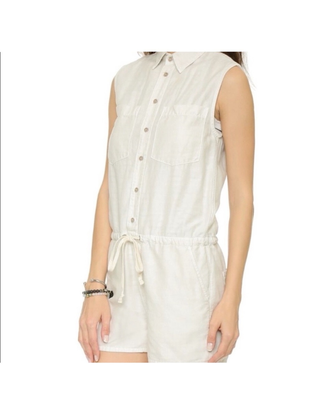 Mother Jeans Sleeveless Short Romper Casual Friday in Bone Sz S